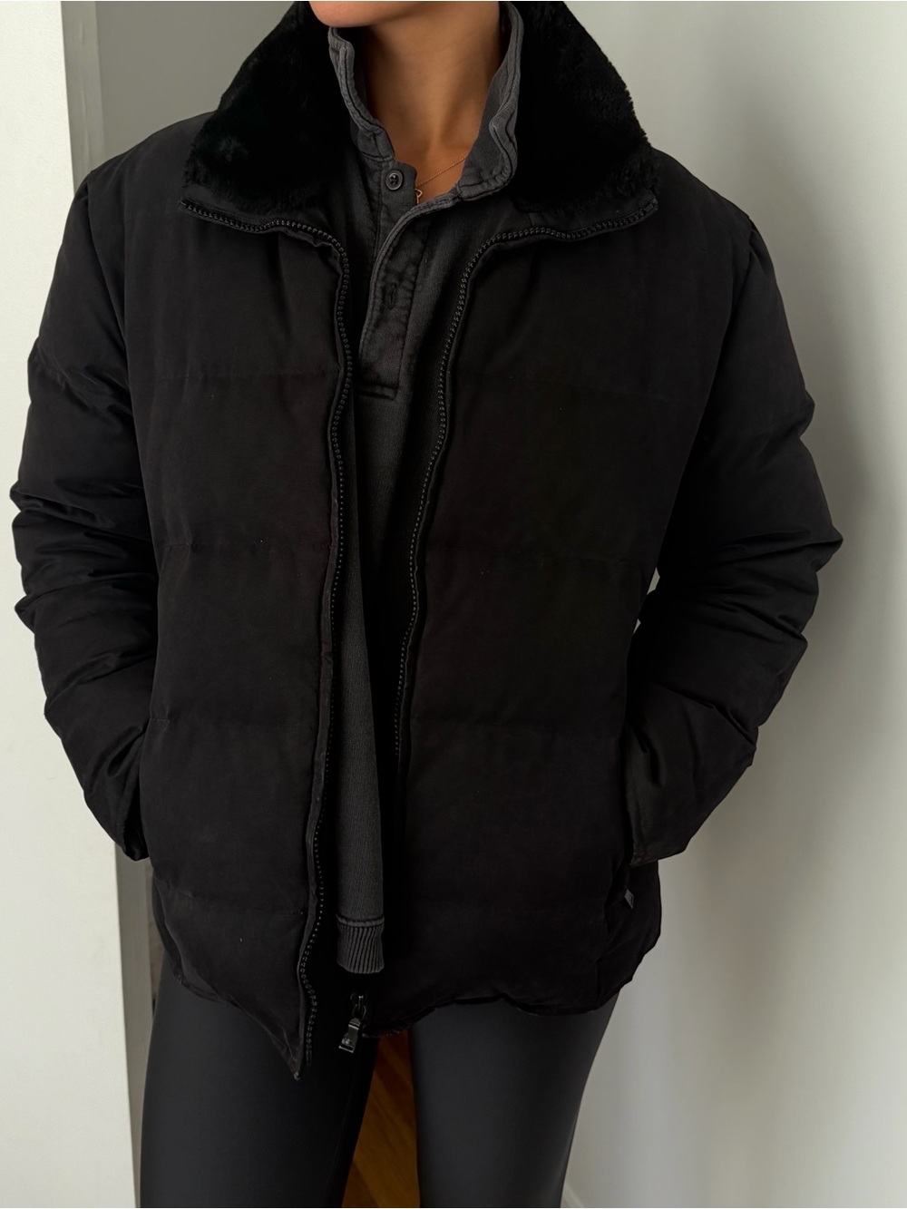 Marc New York Black Puffer Jacket with Faux Fur Collar